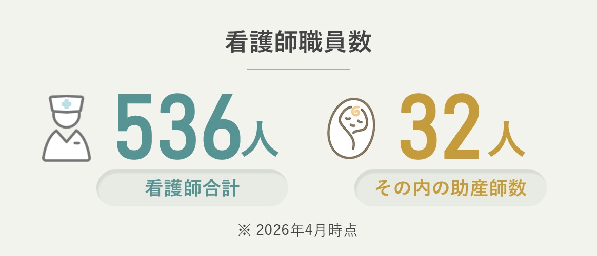 看護師職員数 看護師合計536人、その内の助産師数32人